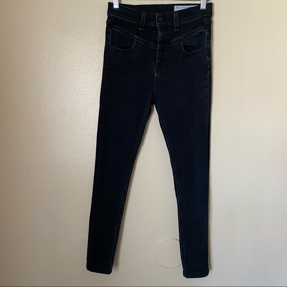 Rag & Bone High Waisted Skinny Jeans Dark Denim Wash in Stone Black